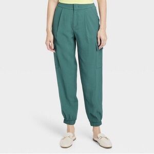 A New Day Cargo Jogger Pants Green Elastic Cuff Utility Pockets High Rise Size 8